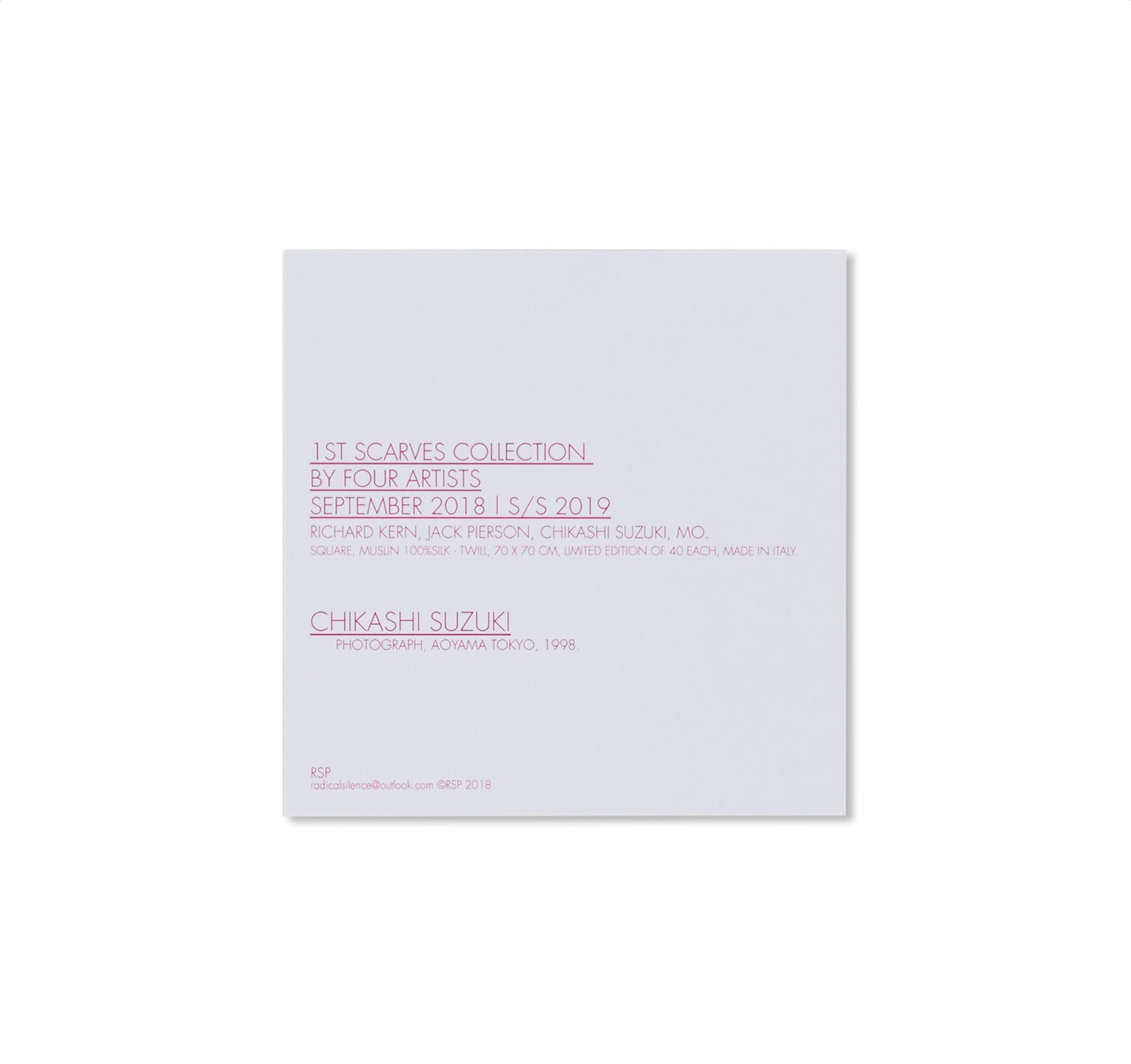 RSP 1ST “SCARVES COLLECTION” AOYAMA TOKYO, 1998. by Chikashi Suzuki