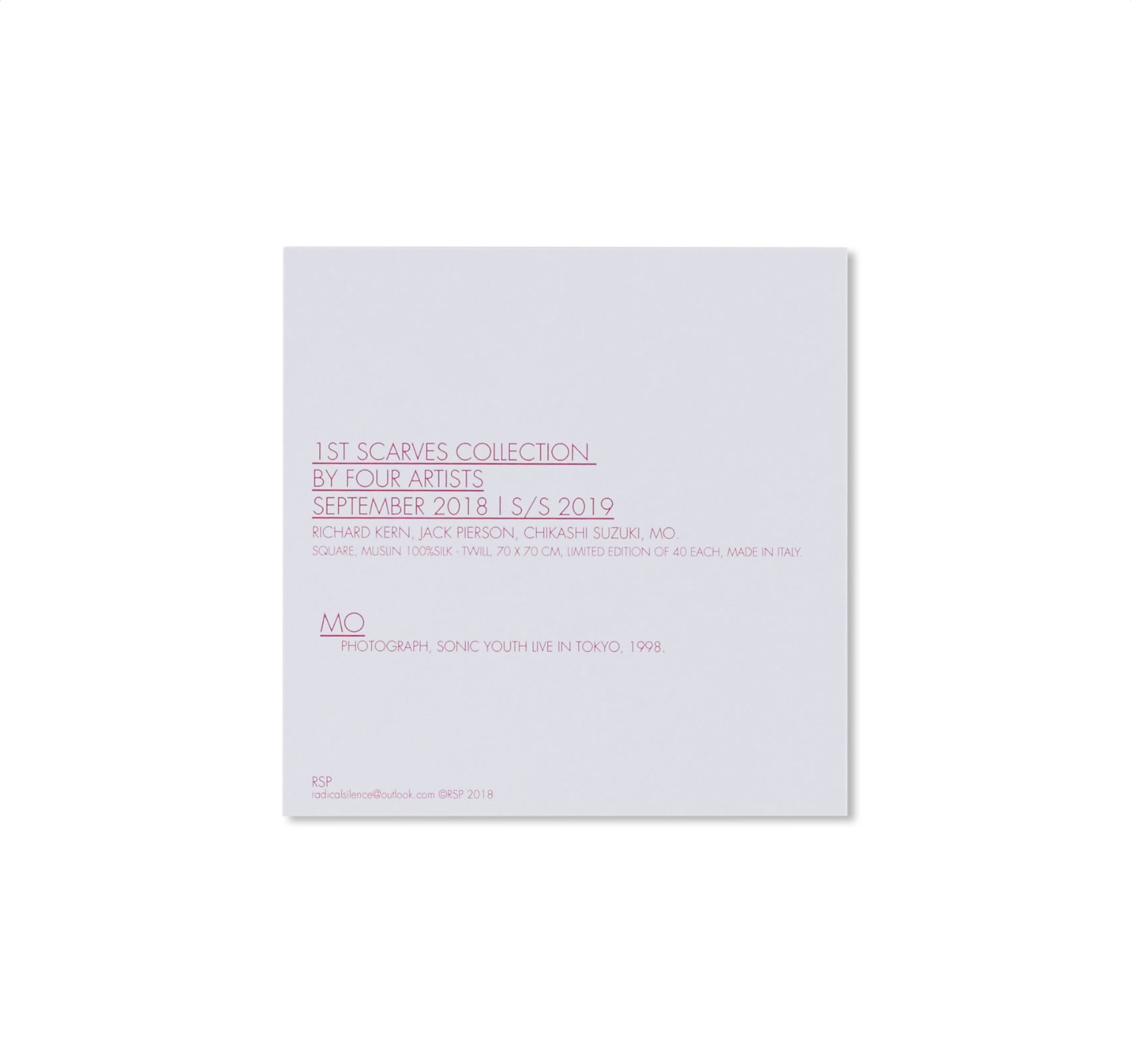 RSP 1ST “SCARVES COLLECTION” SONIC YOUTH LIVE IN TOKYO, 1998. by MO