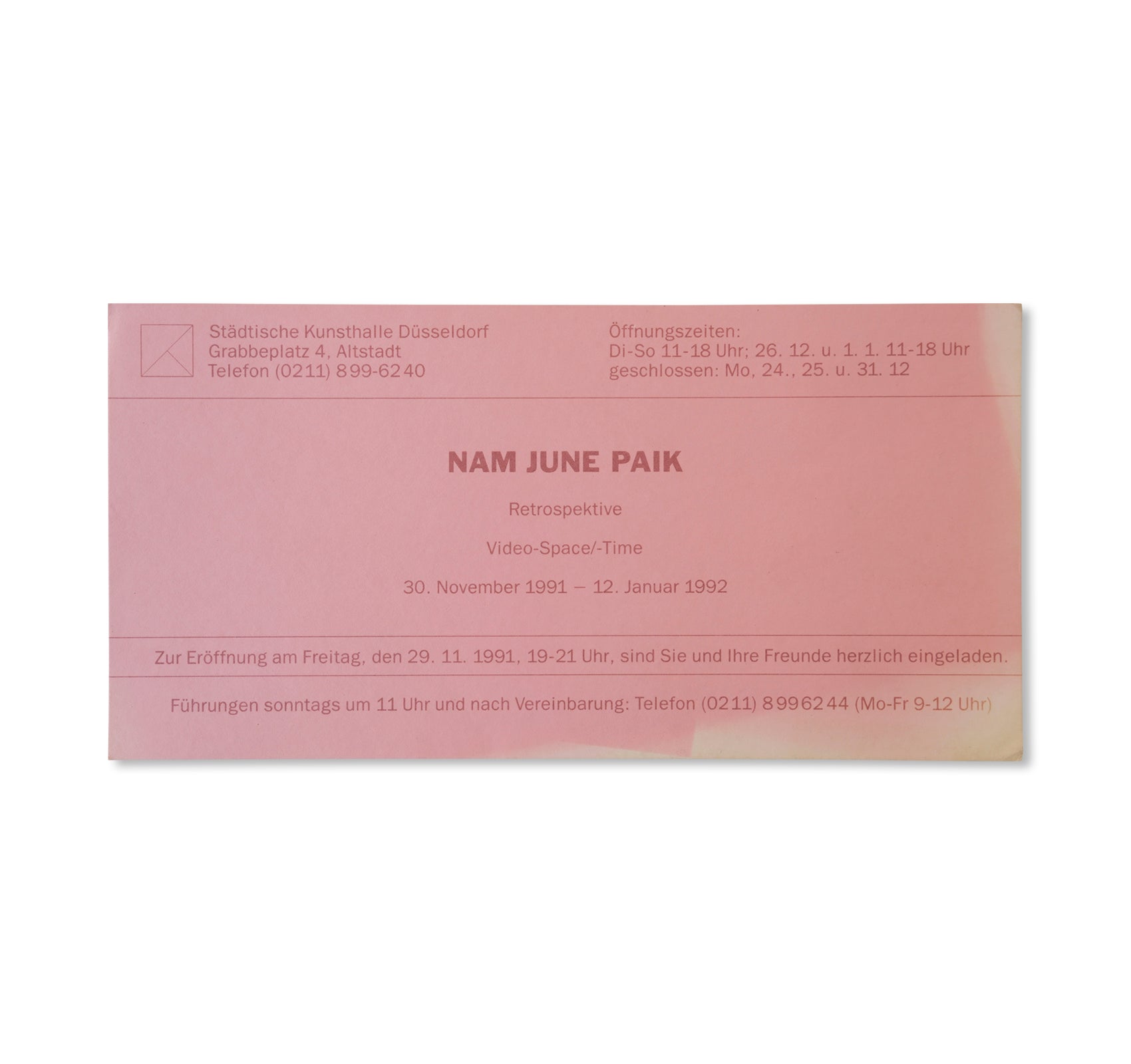 NAM JUNE PAIK: RETROSPEKTIVE VIDEO-SPACE/-TIME - INVITATION (1991) by Nam June Paik