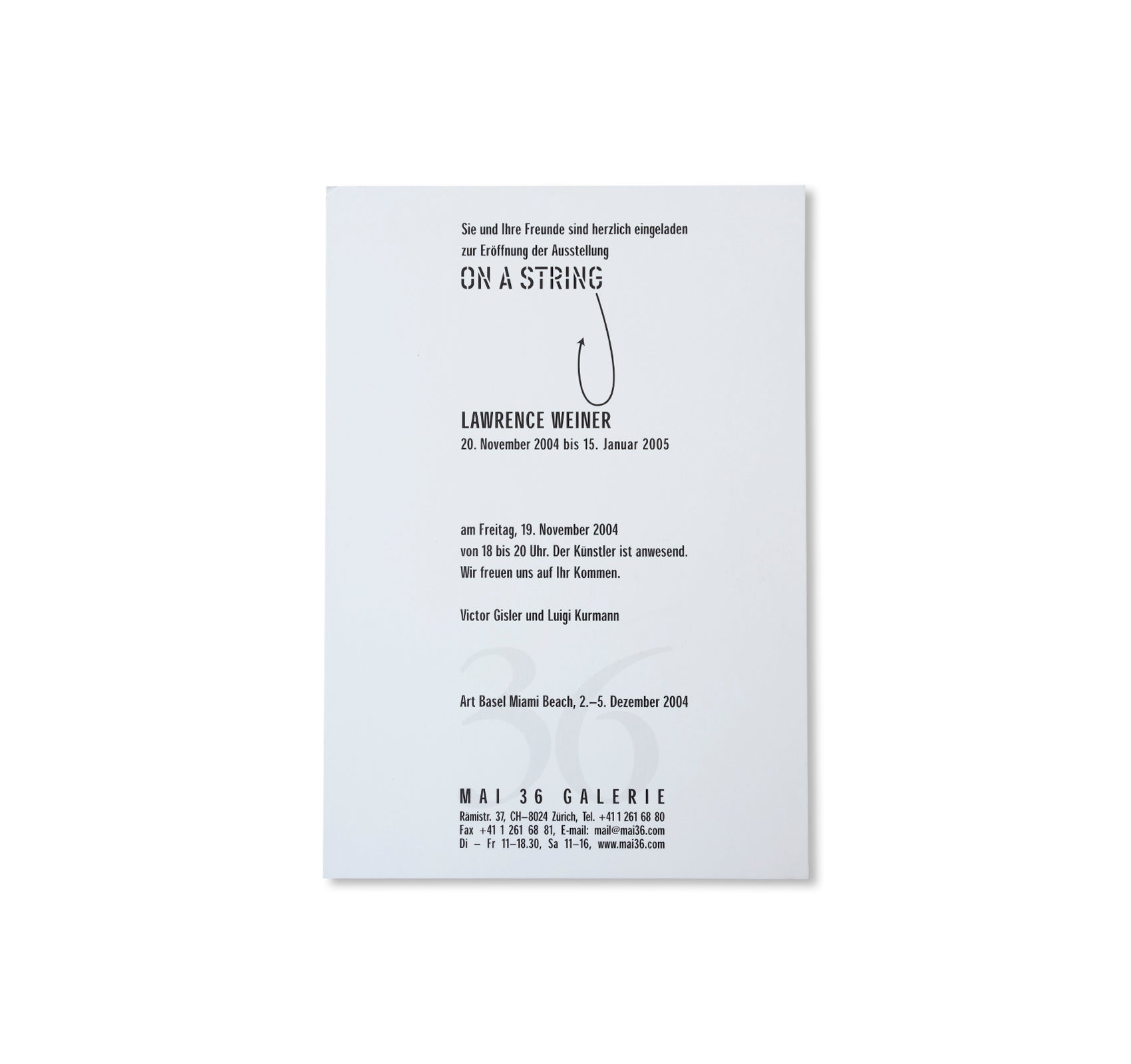 LAWRENCE WEINER: ON A STRING - INVITATION (2004) by Lawrence Weiner