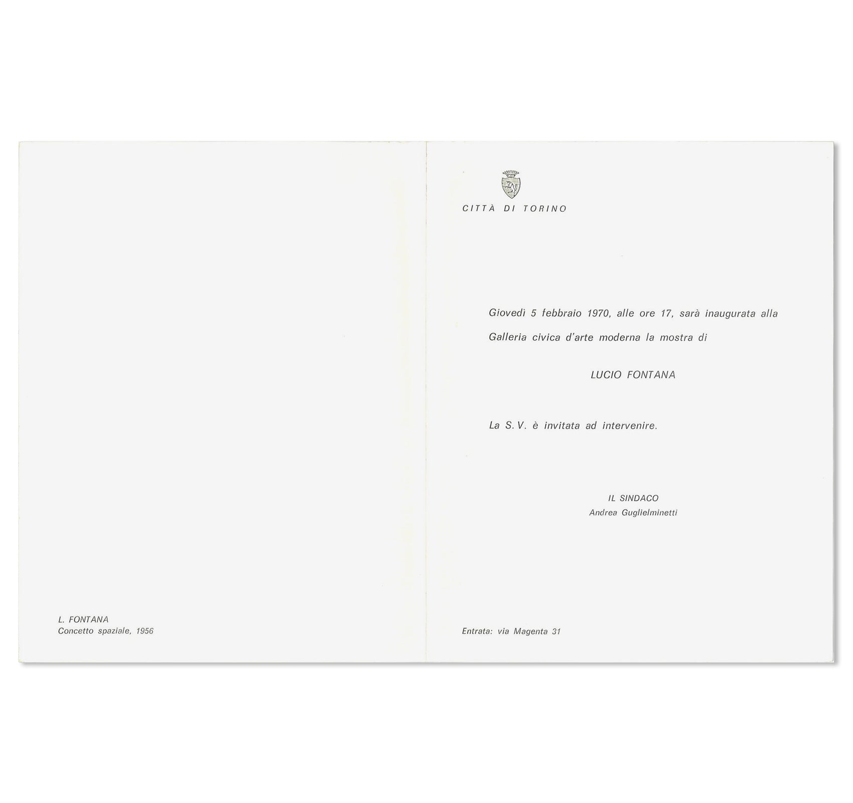 LUCIO FONTANA - INVITATION (1970) by Lucio Fontana
