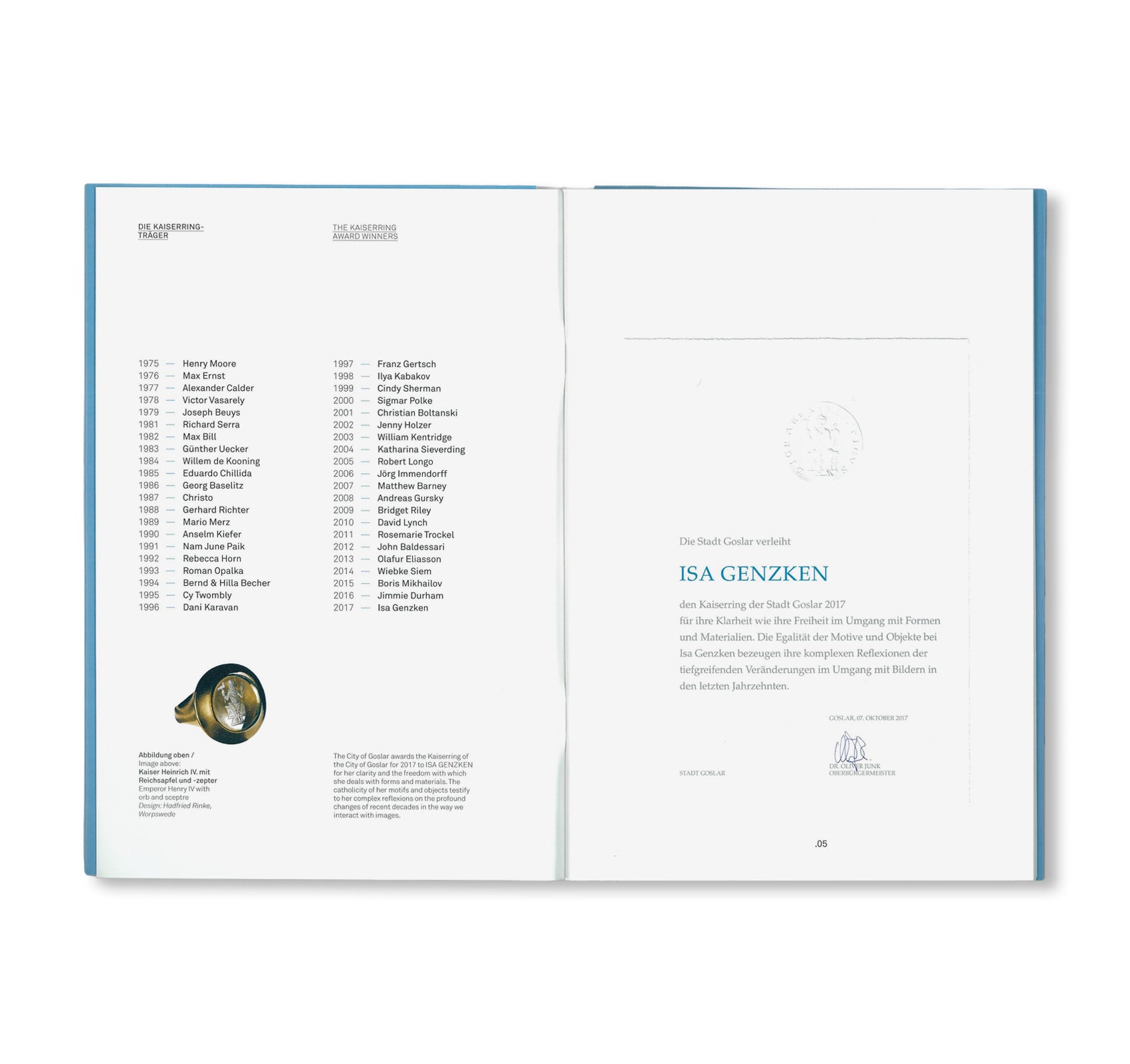 ISA GENZKEN: KAISERRINGTRÄGER DER STADT GOSLAR 2017 by Isa Genzken